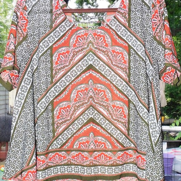 Cato Tops - Cato Bohemian Top Rust Orange/Olive Green. 18W